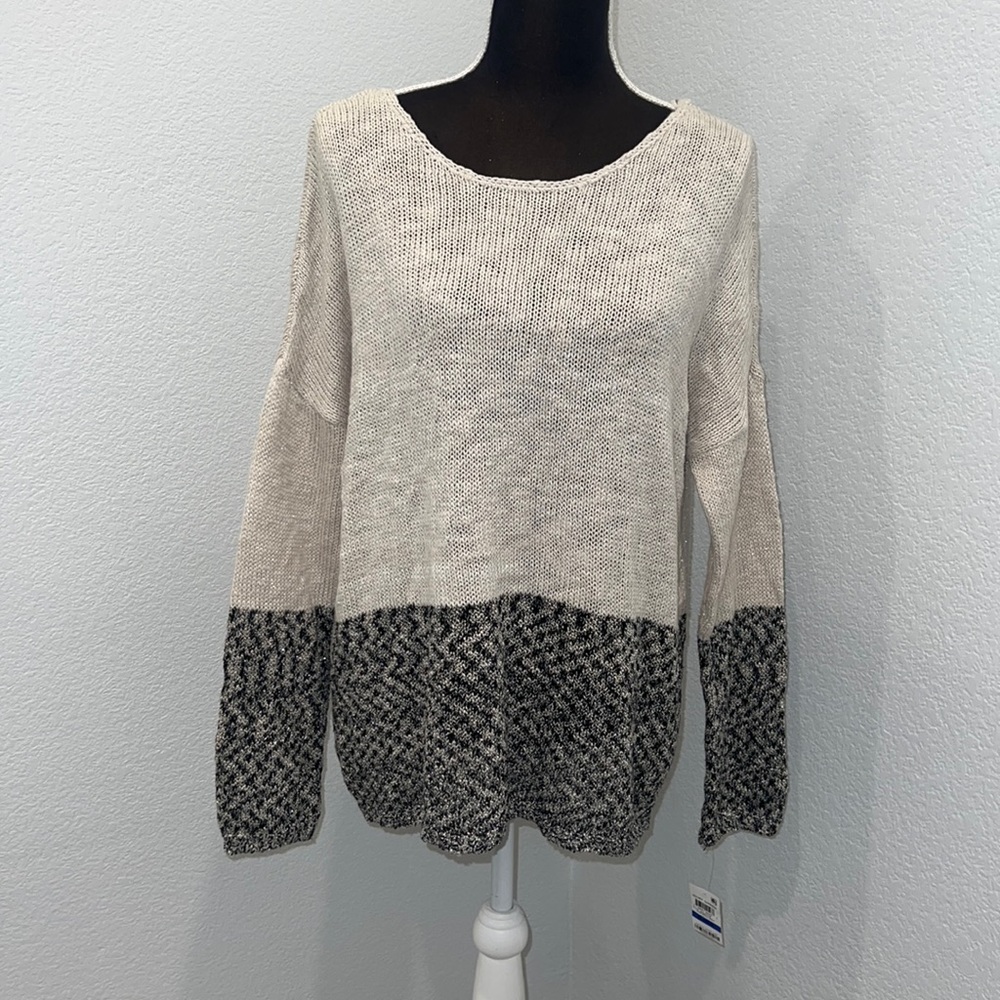 INC Womens Beige Color Block Metallic Long Sleeve Sweater XL